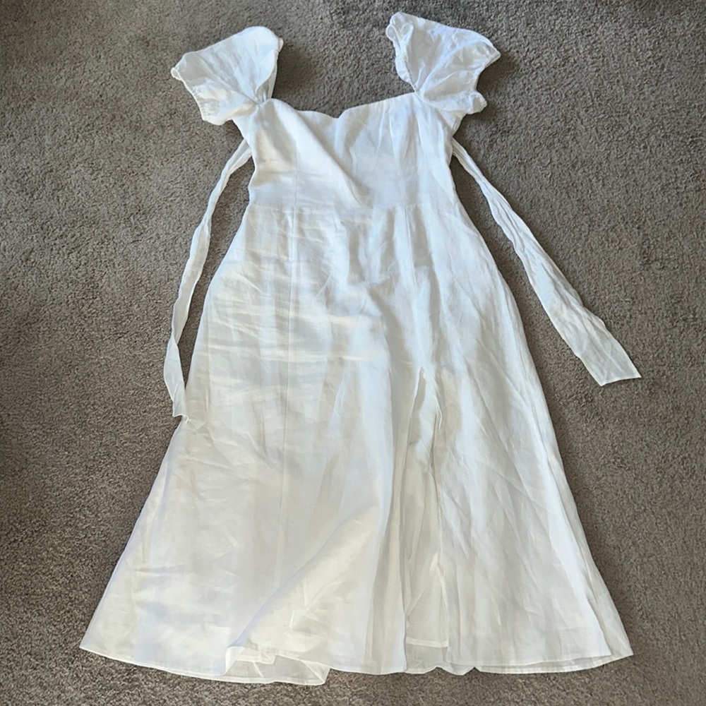 Reformation White Denver Puff Sleeve Midi Dress